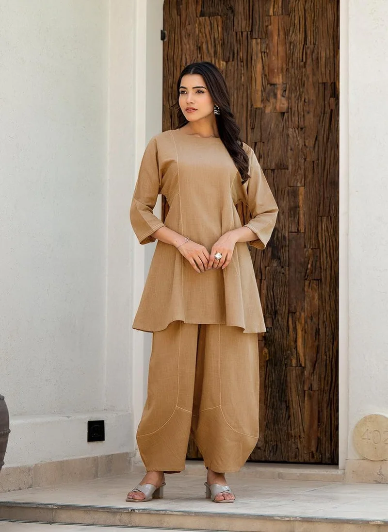 GoSriKi  GoSriKi Women's Rayon Viscose A-Line Solid Kurta with Pant (Banjara Beige-GS_L_Beige_Large) for Women | Best Price UAE